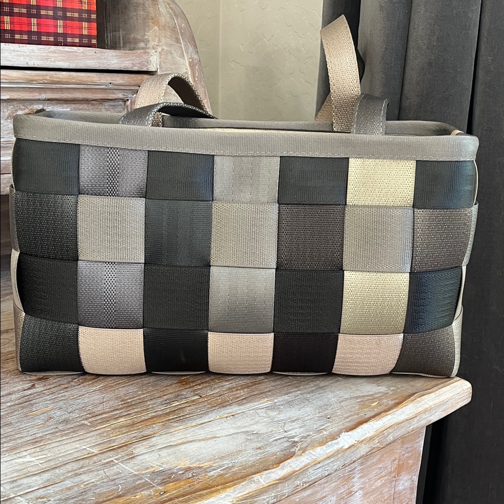 🤍🩶 Harvey's California Seatbelt Bag Grey Patchwork Ombre Large Satchel - Picture 3 of 15